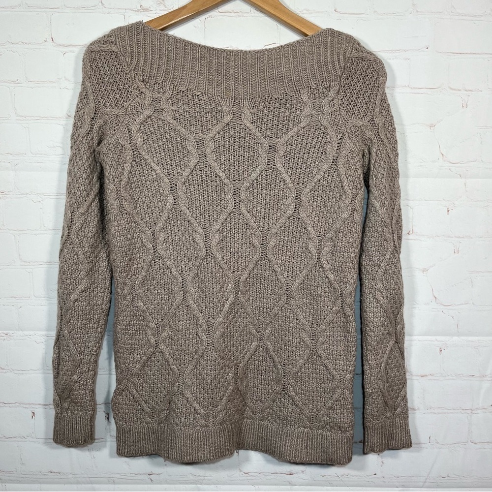 LOFT Off Shoulder Cable Knit Sweater Women's Size XS Beige Ribbed Wool Blend